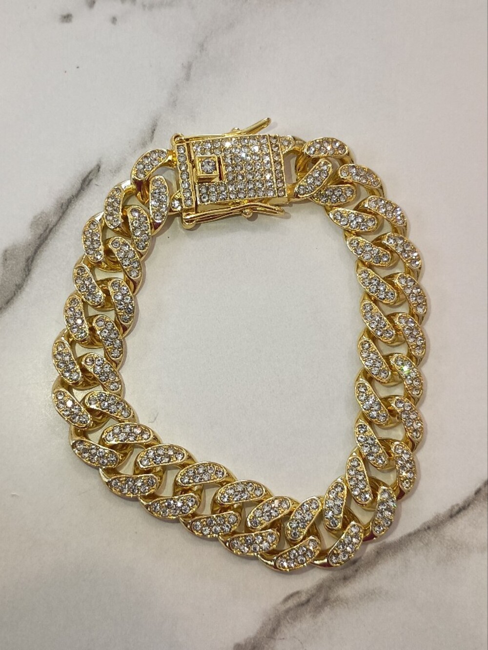 NEW Gold Cluster 8.5 Mens Iced Out Tennis Bracelet